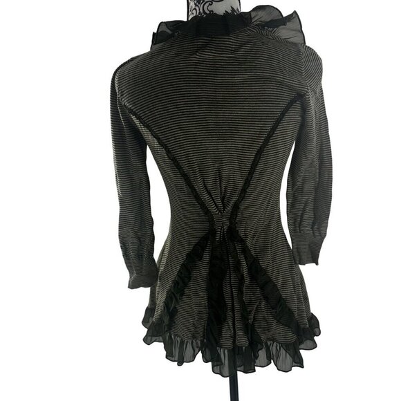 Guinevere Womens Ruffle Trim Striped Cardigan Sweater Jacket Size S - Picture 10 of 16